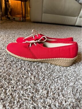 Beacon Red Canvas Espadrille Wedge Shoes with Rope Sole